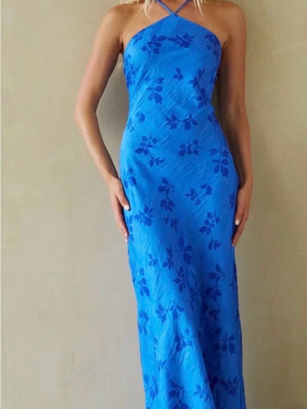 American Threads Blue Floral Halter Maxi Dress